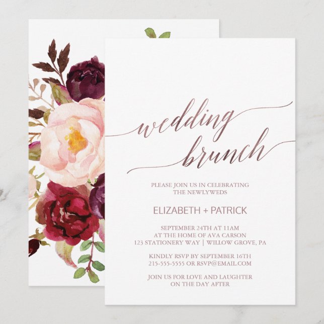 Elegante Rose Gold | Blumenzwiebeln Einladung (Vorne/Hinten)