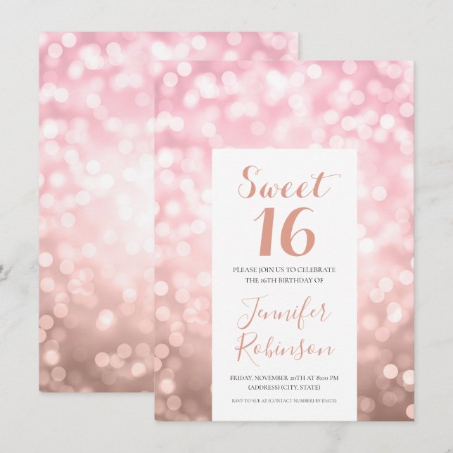 Elegante Rose Gold Blush Sweet 16 Einladung (Vorne/Hinten)