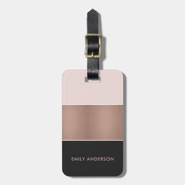 ELEGANTE ROSE GOLD BLUSPINK COPPER BLACK STRIPS GEPÄCKANHÄNGER (Vorderseite vertikal)