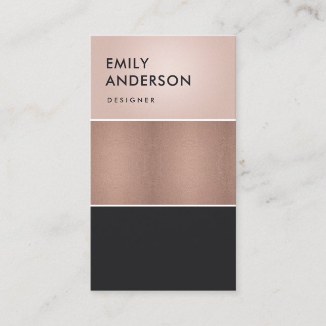 ELEGANTE ROSE GOLD BLUSPINK COPPER BLACK STRIPS VISITENKARTE (Vorderseite)