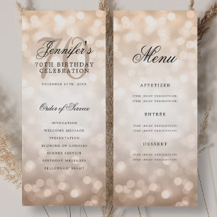 Elegante Rose Gold Bokeh 70. Geburtstagsmenü Einladung