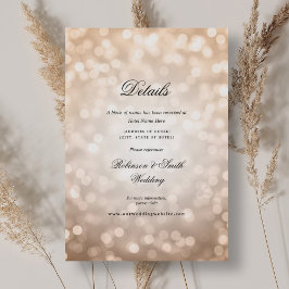Elegante Rose Gold Bokeh Lights Hochzeitsdetails Begleitkarte