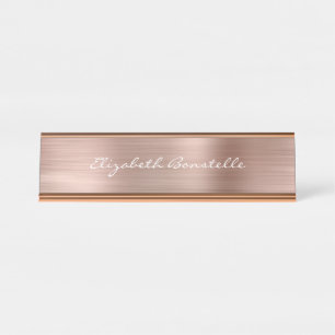 Elegante Rose Gold Brushed Metal Handwriting Schreibtischnamensplakette