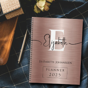 Elegante Rose Gold Brushed Metal Mit Monogramm Planer