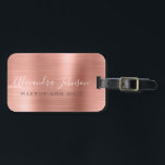 Elegante Rose Gold Brushed Metal Monogram Name Gepäckanhänger<br><div class="desc">Elegante und moderne Rose Gold - Rosa gebürstetes Metallfolienmonogramm Kursive Schriftzeichen Name und Jobbezeichnung oder Positionieren Beruflicher Luxus Gepäck oder Bag Tag. Diese Taschenmarke eignet sich perfekt für den Back to School,  Work,  Hair und Beauty Salon oder für Reisen.</div>