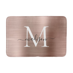 Elegante Rose Gold Brushed Metal Monogram Script Badematte