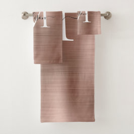 Elegante Rose Gold Brushed Metal Monogram Script Badhandtuch Set