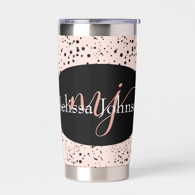 Elegante Rose Gold Buchstaben auf Schwarz Thermal  Thermobecher (Links)
