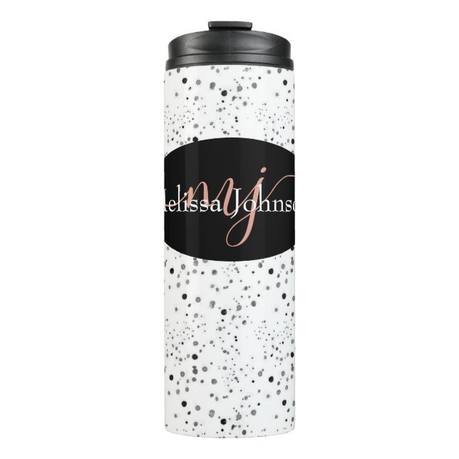 Elegante Rose Gold Buchstaben auf Schwarz Thermal  Thermosbecher (Vorderseite)