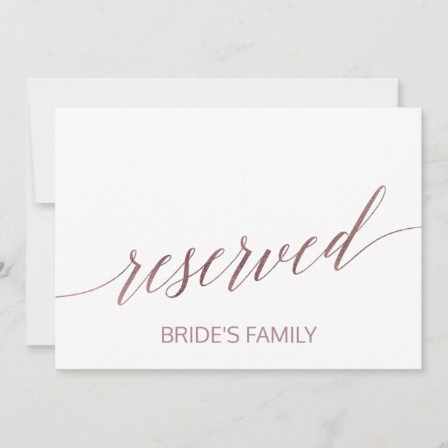 Elegante Rose Gold Calligrafy Reserved Sign Einladung (Vorderseite)