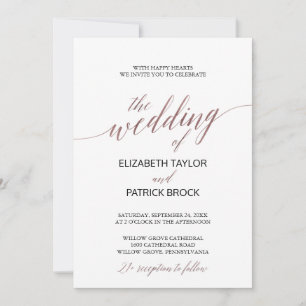 Elegante Rose Gold Calligraphy 21+ Wedding Einladung
