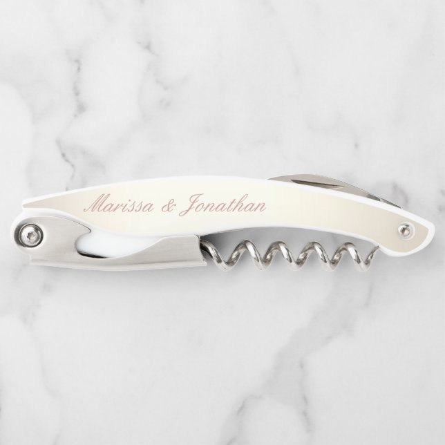 Elegante Rose Gold Calligraphy Champagne Wedding Kellnermesser (Vorderseite)