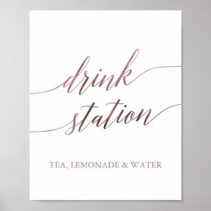 Elegante Rose Gold Calligraphy Drink Station Poster