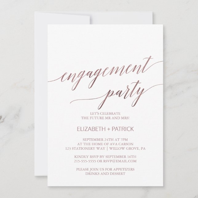 Elegante Rose Gold Calligraphy Engagement Party Einladung (Vorderseite)