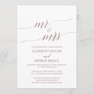 Elegante Rose Gold Calligraphy Mr & Mrs. Wedding Einladung