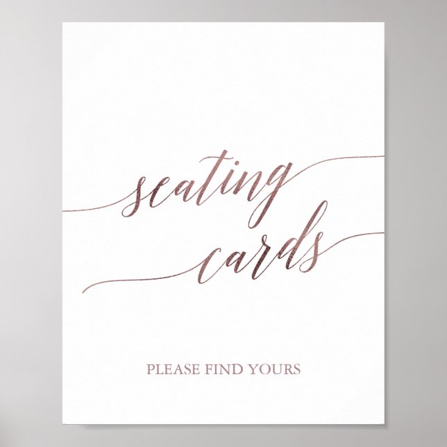 Elegante Rose Gold Calligraphy Seating Cards Zeich Poster (Vorne)