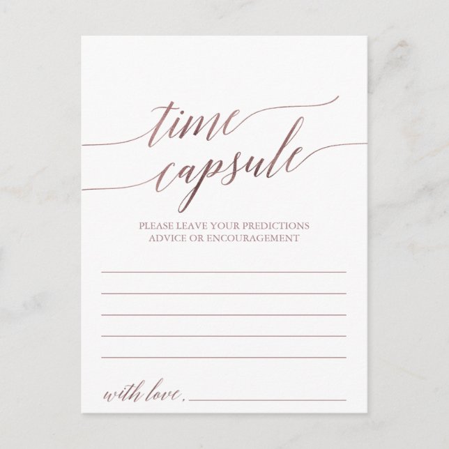 Elegante Rose Gold Calligraphy Time Kapselkarten Hinweiskarte (Vorderseite)