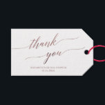 Elegante Rose Gold Calligraphy Vielen Dank für Ihr Geschenkanhänger<br><div class="desc">Diese elegante Rose Gold Kalligraphie danke Ihnen favorisieren Tags sind perfekt für ein Herbst-Brautparty. Das rot-rosa Design zeichnet sich durch ein minimalistisches Geschenketikett aus, das mit romantischen und skurrilen Imitaten geschmückt ist, die Rose mit Goldfolien-Typografie. Personalisieren Sie diese Gunstmarken mit dem Namen des Ehrengast, der Veranstaltung und dem Veranstaltungsdatum. Bitte...</div>