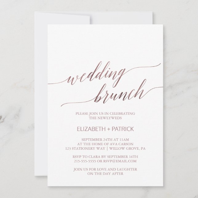Elegante Rose Gold Calligraphy Wedding Brunch Einladung (Vorderseite)
