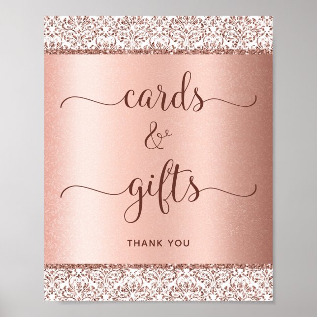 Elegante Rose Gold Calligraphy Wedding Cards Gesch Poster (Vorne)