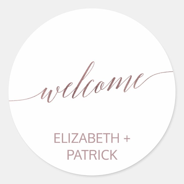 Elegante Rose Gold Calligraphy Wedding Willkommen Runder Aufkleber (Vorderseite)