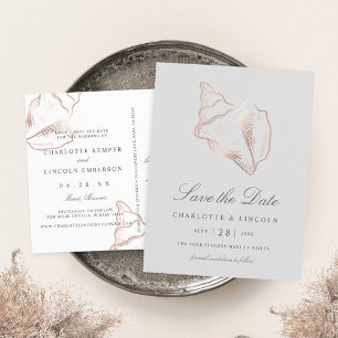 Elegante Rose Gold Conch Hochzeit speichern Sie da Ankündigungspostkarte