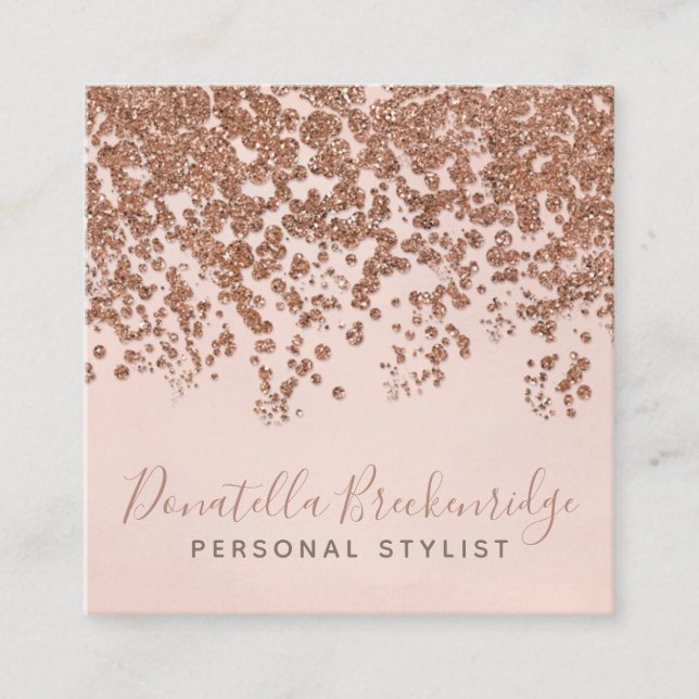 Elegante Rose Gold Confetti Beruflich Quadratische Visitenkarte (Vorderseite)