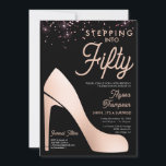 Elegante Rose Gold Confetti High Heel 50. Geburtst Einladung<br><div class="desc">Feiern Sie stilvoll mit dieser schicken 50. Geburtstagseinladung! Mit bedruckten Rose Gold Confetti für eine Touch Glitzer und einer atemberaubenden High Heel Silhouette auf diesem eleganten Design für eine vollkommene und elegante Überraschung 50 Geburtstag Party. Das moderne und raffinierte Design wird Ihre Veranstaltung unvergesslich machen. Passen Sie mit dem Namen,...</div>