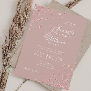 Elegante Rose Gold Confetti QR Hochzeit Dusty Rose Einladung