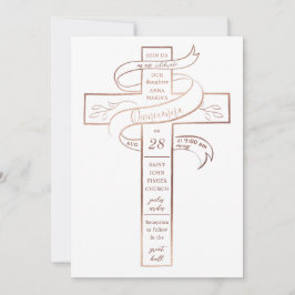 Elegante Rose Gold Cross Ribbon Quinceñera Einladung