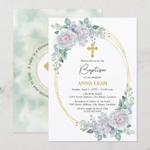 Elegante Rose Gold Cross Taufen Einladung
