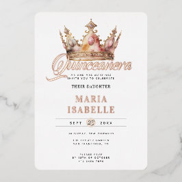 Elegante Rose Gold Crown Quinceñera Party Folieneinladung