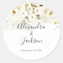 Elegante Rose & Gold Cursive Gastgeschenk Hochzeit Runder Aufkleber
