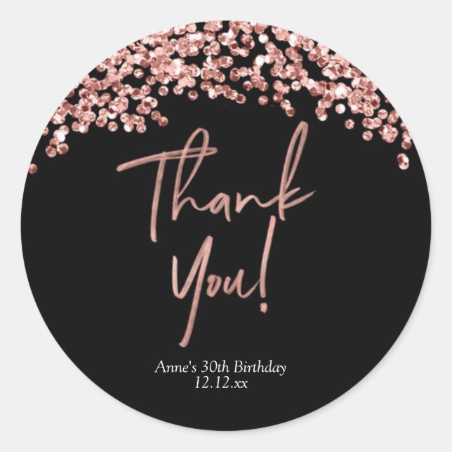 Elegante Rose Gold Dankeschön Sticker (Vorderseite)