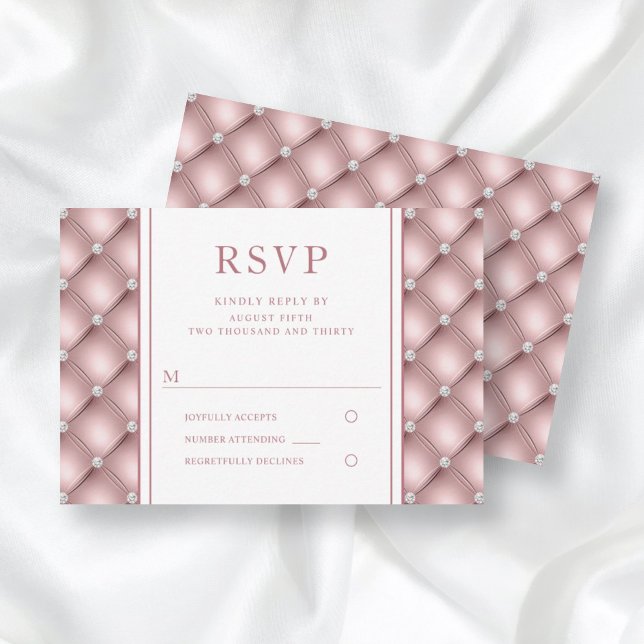 Elegante Rose Gold Diamond Tufted Wedding RSVP (Von Creator hochgeladen)