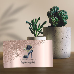 Elegante Rose Gold Diamonds, Schwarze High Heels R Visitenkarte