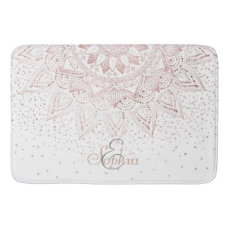 Elegante Rose Gold Dots Mandala Badematte