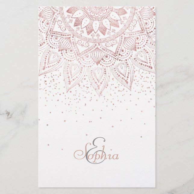 Elegante Rose Gold Dots Mandala Briefpapier (Vorderseite)