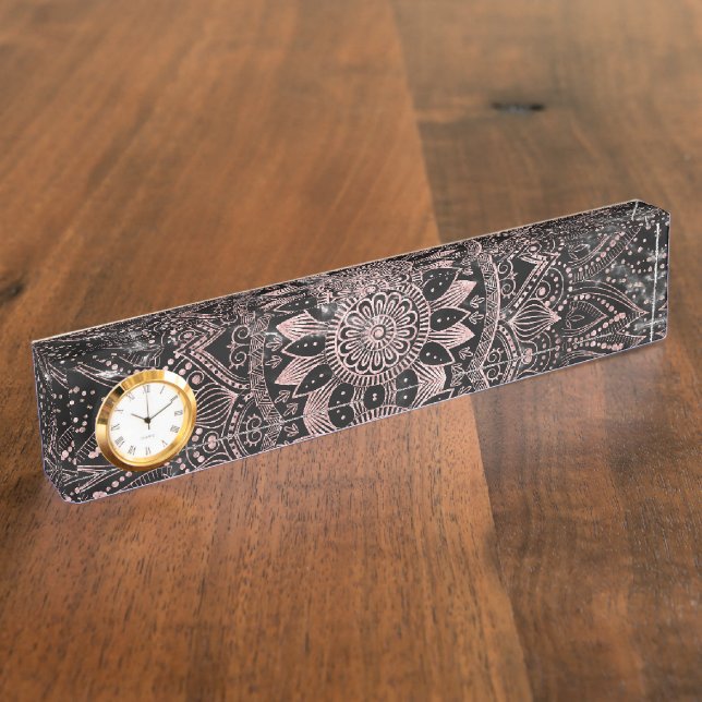Elegante Rose Gold Dots Mandala Marmor Namensplakette (Seite)