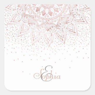 Elegante Rose Gold Dots Mandala Quadratischer Aufkleber