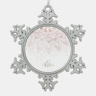 Elegante Rose Gold Dots Mandala Schneeflocken Zinn-Ornament