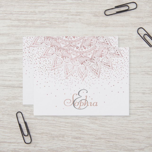 Elegante Rose Gold Dots Mandala Visitenkarte (Vorderseite/Rückseite Beispiel)