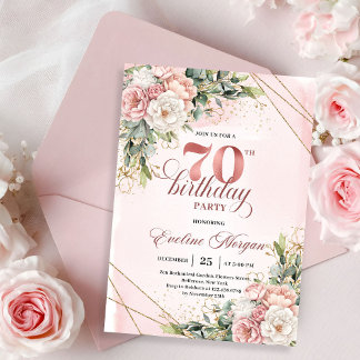 Elegante Rose Gold Dusty Pink Florale 70. Geburtst Einladung