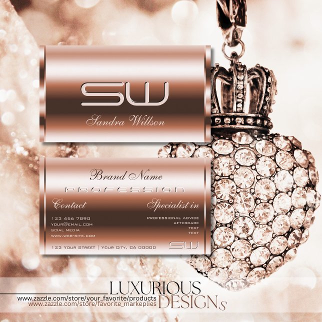 Elegante Rose Gold Effect Imitate 3D Optics Monogr Visitenkarte (Von Creator hochgeladen)