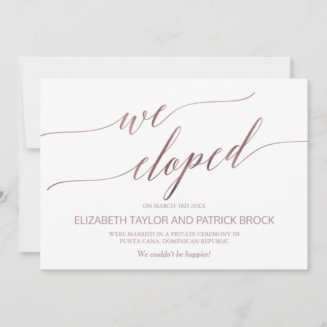 Elegante Rose Gold Elopement Ankündigung (Vorderseite)