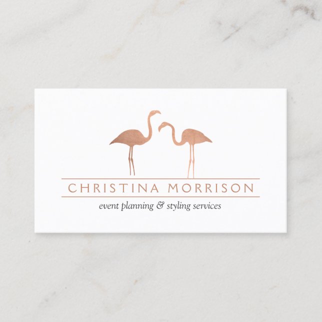 Elegante Rose Gold Flamingos Event Planner Weiß Visitenkarte (Vorderseite)