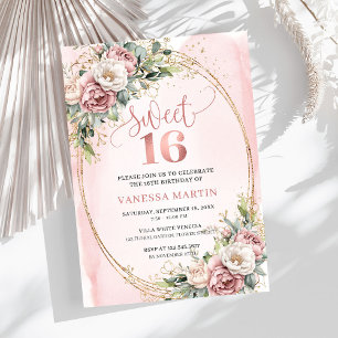 Elegante Rose Gold Floral Eucalyptus Sweet 16 Einl Einladung