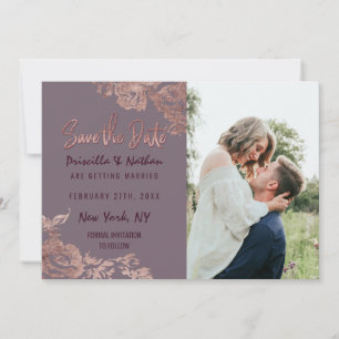 Elegante Rose Gold Floral Lila Mauve Rett Save The Date