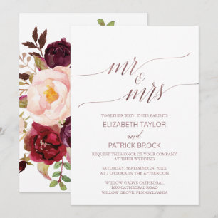 Elegante Rose Gold Floral Mr & Mrs. Wedding Einladung