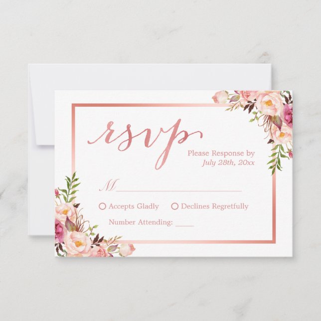 Elegante Rose Gold Floral Wedding RSVP Antwort (Vorderseite)